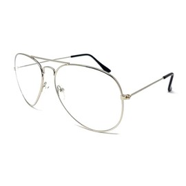 Clear Lens Pilot Style Glasses with UV400 Protection - Unisex (Silver)