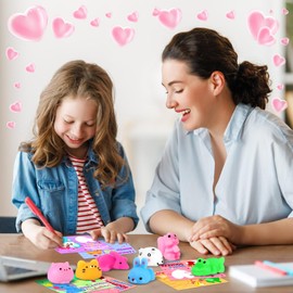 30 Pack Valentines Day Gifts Cards with Cute Mochi Squishies Toys for Kids Stress Relief Kawaii Mochi to Squeeze with Cards Valentines Day Cards for Kids School for Valentine Party Exchange Gifts