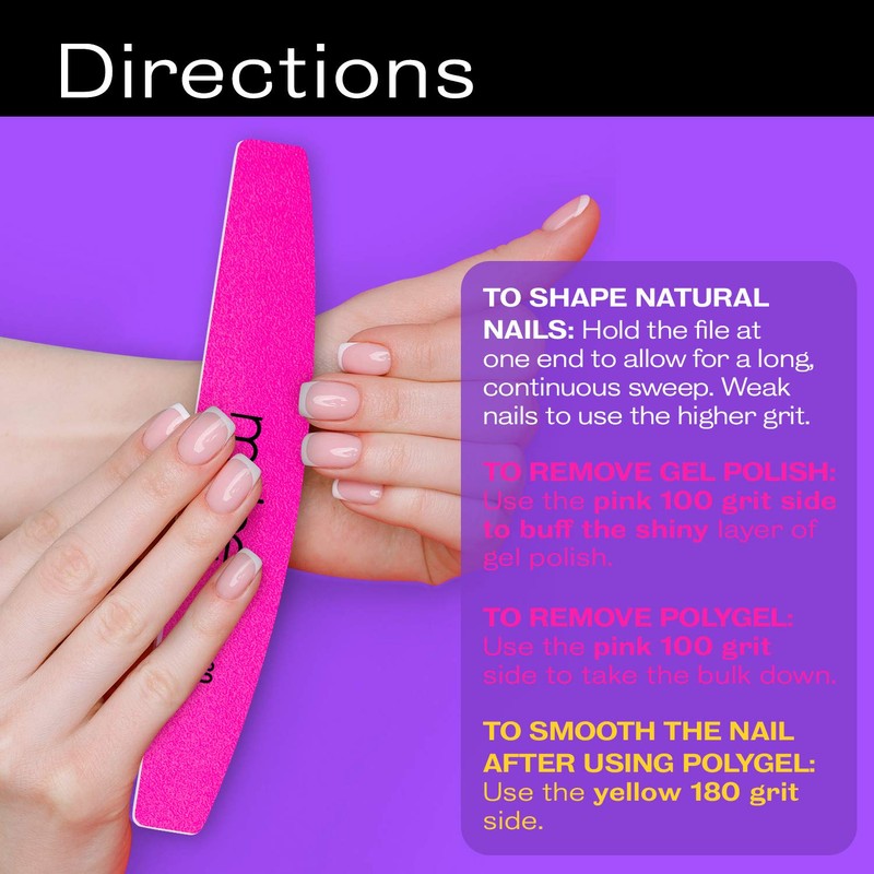 Mylee 3 Pack Double Sided Half Moon Nail File 100/180