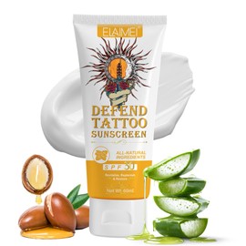 VRAIKO ELAMEI Tattoo Sunscreen SPF 30+, 70% Natural Ingredients Tattoo Fade Protection Moisturizer with Aloe, Argan Oil, Rose Hips Oil, Cocoa Butter, Non-Greasy Formula, 2oz