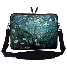 Meffort Inc 17 17.3 inch Neoprene Laptop Sleeve Bag Carrying Case with Hidden Handle and Adjustable Shoulder Strap - Vincent Van Gogh Almond Blossoming