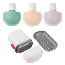 Ximimark 1 Set Portable Soap Box+Portable Soft Silicone Travel Bottles Set, Sealed Waterproof Dustproof and Draining Soap Box, Suitable for Travel Hiking and Camping
