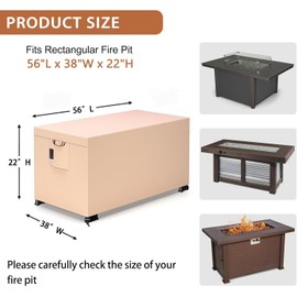QH.HOME Fire Pit Cover Rectangle 56 x 38 Inch,Outdoor Waterproof Fire Pit Table Cover Strong Tear Resistant and Fading Resistant for Rectangular Patio Furniture Fireplaces - Wheat