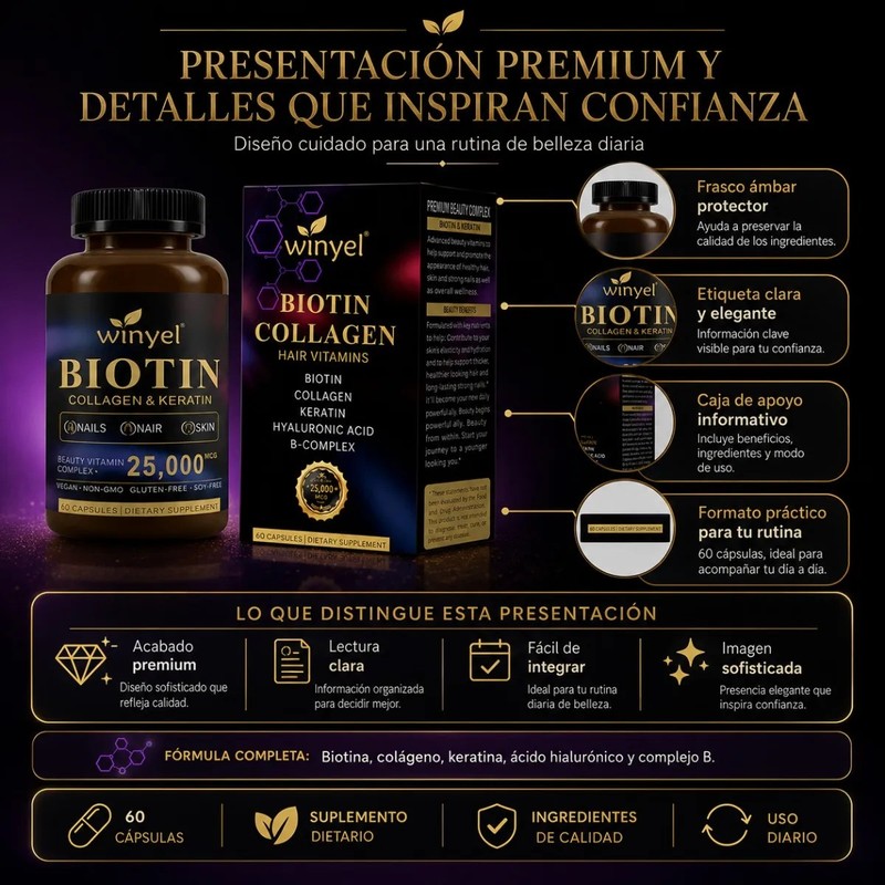 Biotina Con Queratina Colágeno Y Complejo B 60 Cápsulas