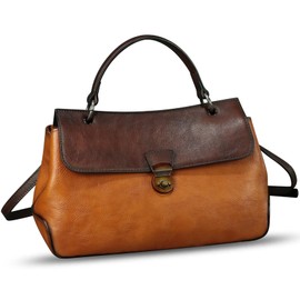 Genuine Leather Handbag Satchel for Women Retro Leather Crossbody Bag Pouch Vintage Ladies Handbag Purse (Brown-CF)