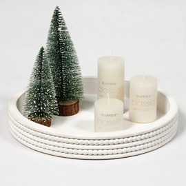 Carah & Cossh 12'' Round Wooden Tray, Whitewashed Round Decorative Wood Tray, Farmhouse Rustic Decorative Tray(Whitewash)