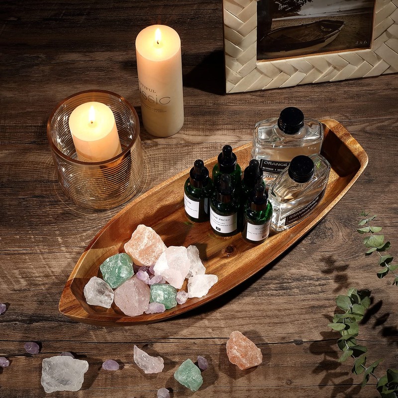 CAMLOT Lucky Boat Serving Tray, Acacia Solid Wood Interesting Shape