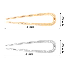 Amariver French Hair Pins 2Pcs Metal Hairpins for Women U Shaped Hair Pins Gold and Silver French Hair Pin Hair Fork for Buns Twist Hair Pin for Long Hair