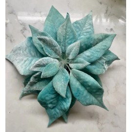 Unbranded New 10” Fiber Optic Aqua Teal Velvet Poinsettia Christmas Tree Clip Ornament
