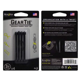 Nite Ize Reusable Rubber Twist Ties Black Carded 4 / Pack