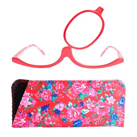 Mini Brille Make-Up Glasses with Flip Lens (Red), Fashionable Magnifying Make Up Aid with FREE Case +3.50 Magnification