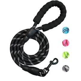 PETANK Rope Dog Leash 4 FT with Comfortable Padded Handle and Highly Reflective Threads for Small Medium Dogs (Black, 4FT*1/2")