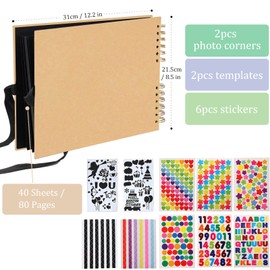 Boic DIY Photo Album, 80 Black Pages, Spiral Photo Album, Photo Book for Gluing, Vintage Scrapbook for Baby, Valentine's Day, Birthday Gift (Yellow)