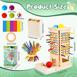Wooden Tower Sticks Game, 3-in-1 Board Games, Educational Games, Colourful Dice Patience Trainer Set, Montessori Toy from 3 Years, Colour Learning Tower Toy, for Developing Fine Motor Skills, Logical