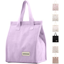 GODWOODS Easy-to-clean Corduroy Lunch Bag for Work, Women Reusable Lunch Tote, Insulated Large Capacity Lunch Box for Office & Travel, Leakproof & Lightweight (11" L x 5.3" W x 10" H)
