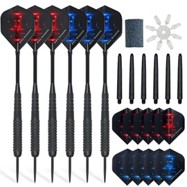 SOUTHMAN 6 Pack Steel Darts Set, 22g Darts Tip with Non-slip Stainless Steel Shaft, 10pcs Dart Flights, 12pcs Aluminum Shafts, 1 Dart Sharpener, 1 Flight Protector, Gift Box