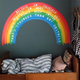 WOHAHA Rainbow Large English Believe in Yourself Inspirational Sayings Wall Sticker for Kids Room Bedroom Wall Sticker Rainbow Wall Sticker Stylish Wallpaper Girl Bedroom Kindergarten Nursery Wall