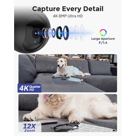 Hugolog 4K 8MP Indoor Pan/Tilt Security Camera with Auto-Focus,Ideal for Baby Monitor/Pet Camera/Home Security,Starlight Color Night Vision,Human/Pet AI,Two-Way Audio,US Cloud,Compatible with Alexa