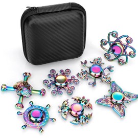 Rainbow Fidget Spinners 7 Pack Fidget Toys for Kids Adults, Metal Hand Spinner Fidget Bulk Set Desk Toy for Stress Relief Focus, Cool Gadget Novelty Gifts Party Favor for Boy Girl