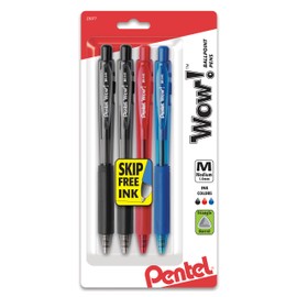 Pentel WOW! Retractable Ballpoint Pens, Medium Line, Assorted Ink, 4 Pack (BK440BP4M1)