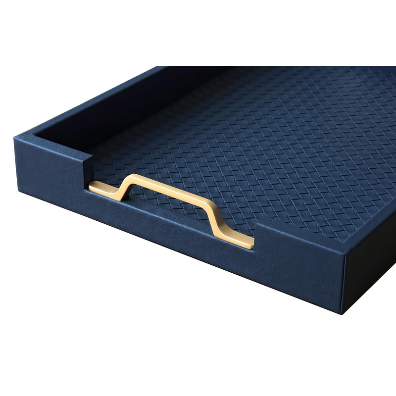 HofferRuffer Faux Leather Rectangle Serving Tray Decor Platter with Gold