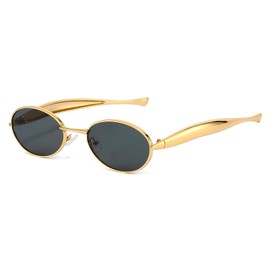 SUNBSR Retro Oval Sunglasses for Women Men 70s Trendy Sardine Sun Glasses Gold Metal Frame Shades UV400 Protection, A1 Gold/Grey, MM