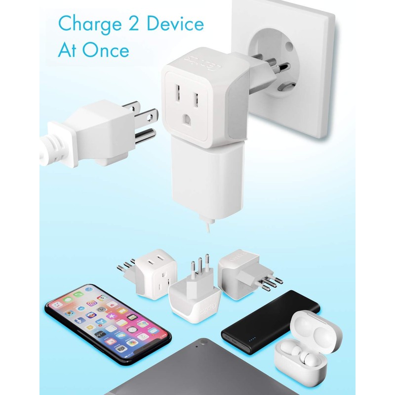 Ceptics Italy Travel Plug Adapter, Chile Plug Adapter with Dual