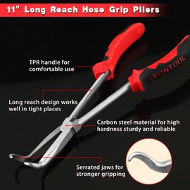 LEONTOOL 11 Inch Long Reach Hose Grip Pliers with Serrated Jaws for Hard-to-Reach Spaces