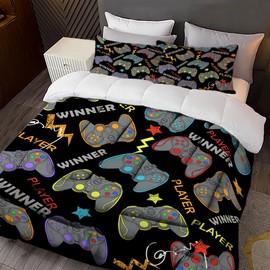 Sunnycitron Gamer Comforter Set for Boys Gaming Comforters Full Size Gaming Bedding with Comforter Kids Bed Set Boys Game Home Decor (1 Comforter + 2 Pillowcases)