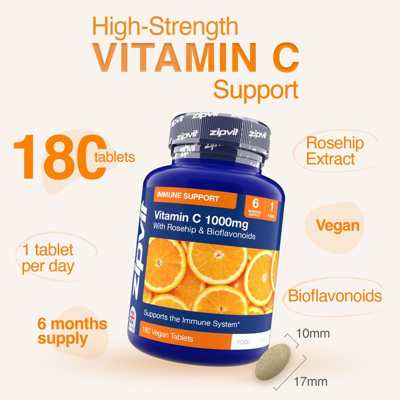 Zipvit Vitamin C 1000mg, 180 High Strength Vitamin C Tablets