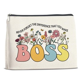 Thank You Gifts Makeup Bag for Women, Boss Gifts Never Forget The Difference That You Make Cosmetic Travel Bag Farewell Going Away Goodbye Appreciation Retirement Gifts for Manager Coworker Friend