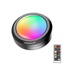 LOINSGLIM LED Puck Lights with Remote, 7 Colors Under Cabinet Lighting Wireless, Battery Operated RGB Dimmable Push Lights for Closet, Kitchen, Under Counter, Bar Display Shelf (1 Pack)