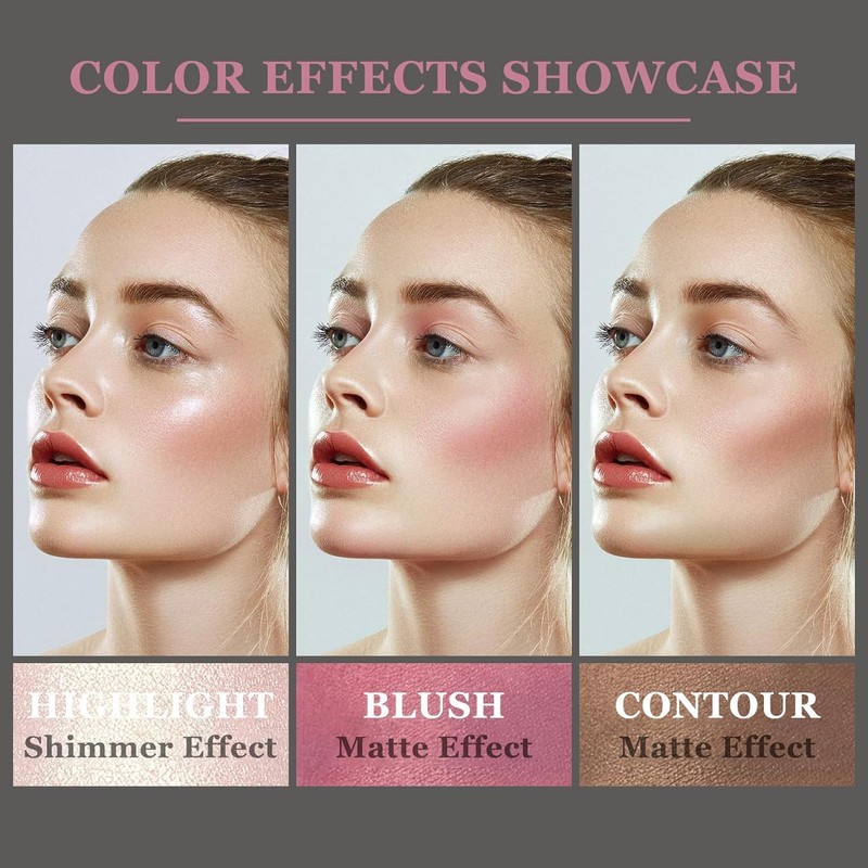 3PCS Colorete En Crema Contour Stick Iluminador En Stick, Bronzer
