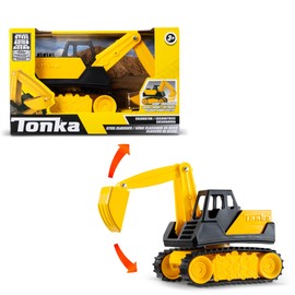 Basic Fun Tonka Mini Steel Classics Excavator - Steel Construction, Movable Grappling Basket, Riding Caterpillars, Classic Yellow Design - Perfect for Ages 3+