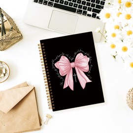 Wheatwin Prayer Journal for Woman, Christian Girl Energy Journal, Black Pink Cute Notebook, Pink Bow Coquette Stuff Notebook 5.5x8.3