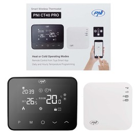 PNI CT40 PRO Wireless Thermostat, with WiFi, for Heating Systems, 4 Daily Programs, Manual, Economic Mode, Control via Tuya Smart, ABS, White
