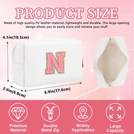 Bolsa de maquillaje con parche inicial personalizada, bolsa de chenilla con cierre, Color1-Rosa-N