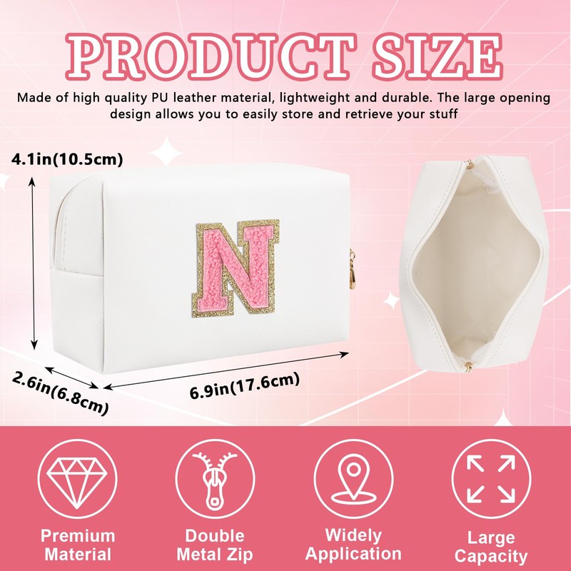 Bolsa de maquillaje con parche inicial personalizada, bolsa de chenilla