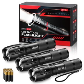 KLEME 3 Pack Flashlights High Lumens, Powerful Tactical Flashlights with 5 Modes, Zoomable Small LED Flashlight Waterproof Handheld Flash Light for Home Emergencies Camping Hiking (Battery Included)