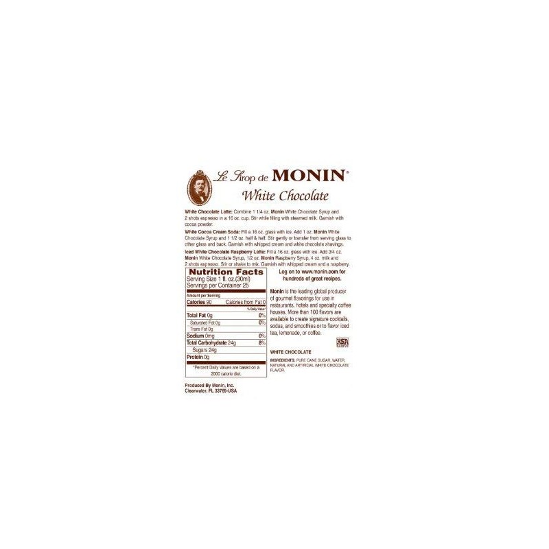 Monin White Chocolate Syrup, 33.8-Ounce Plastic Bottle (1 liter)