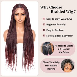Suntefic Box Braided Wigs for Black Women Glueless Box Braids Wig with Baby Hair Double Full Lace Front Braid Wig Human Hair Blended Braided Wigs (Box Braid (1B/99J), Box Braid Wig 30 Inch)