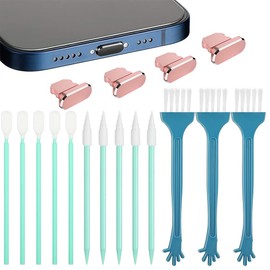 MEXRUMI Pack of 4 Dust Plugs Compatible with Type-C Socket, Includes Phone Connection Cleaning Brush Set, Telephone Speaker Cleaning Brush and Telephone Handset Cleaning Brush Set
