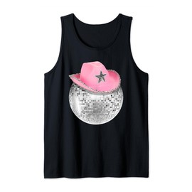 Disco Retro Ball Wearing Pink Cowboy Hat Art Tank Top