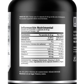 Zinc de 100 Cápsulas. Ingredientes naturales: Zinc, Colágeno y Vitamina C. Z Blend B Life.