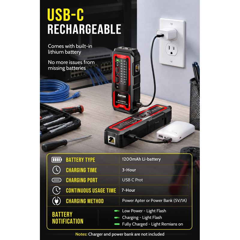 AMPCOM Tone Generator & Probe Kit, Rechargeable Wire Tracer Network