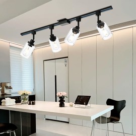 Wanluce 4 Pack H Track Lighting Heads with 39.3 Inches H Track Rails, Black Track Lighting Fixtures Replacement Heads with Clear Glass Shade Modern Ceiling Spotlight for Accent Retail Kitchen Island