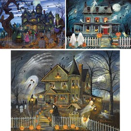 Bits and Pieces - Value Set of Three (3) 300 Piece Jigsaw Puzzles for Adults - Measures 18" x 24" - 300 pc Vibrant Blooming Branch House Countryside Comfort Flowers Summer Jigsaws by Artist Alan Giana