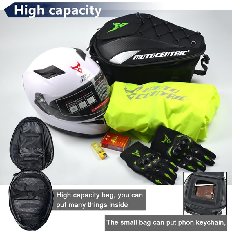 MOTOCENTRIC Motorcycle Tail Bag, 25L-38L Waterproof Helmet Backpack, Universal Fit,