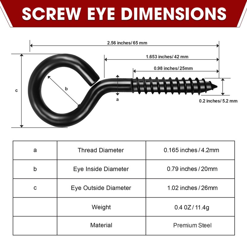 PAMAZY 12Pcs Black Screw Eyes, 2.56 Inch Heavy Duty Eye