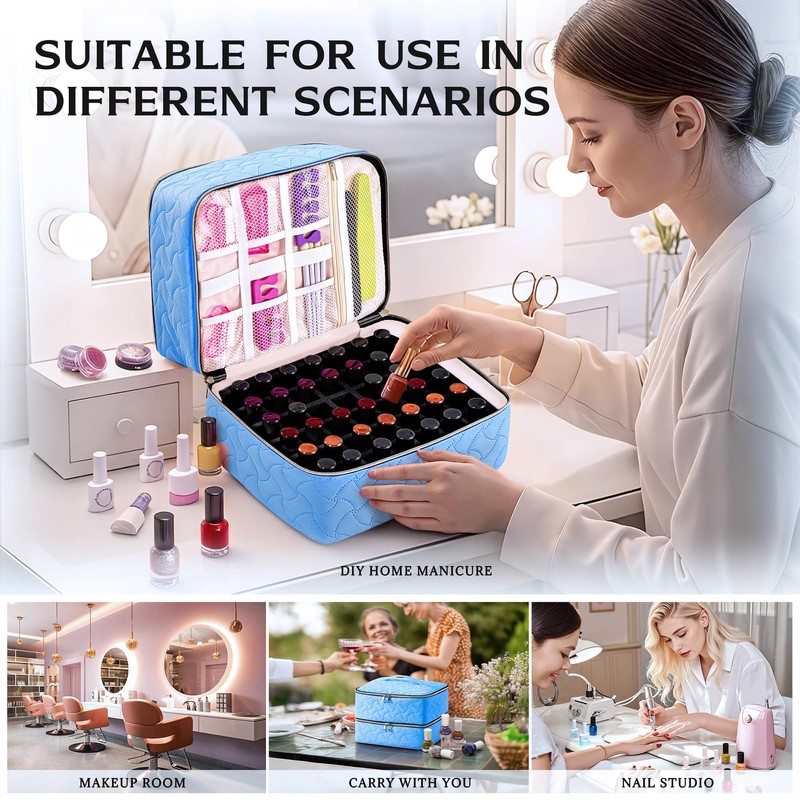 DreamGenius Nail Polish Organizer Case Holds 42 Bottles, Portable Double-Layer
